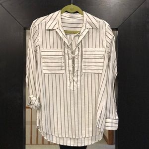 Equipment Striped Tie Front Blouse